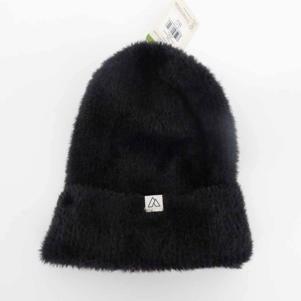Alpine Design Womens Black Fuzzy Rib Beanie Eyelash Knit Winter Hat Soft NEW
